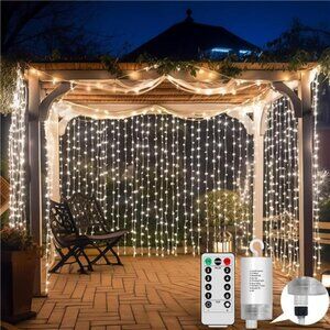 300LED Curtain Lights Outdoor Waterproof, 10ftx10ft Twinkle Waterfall Lights
